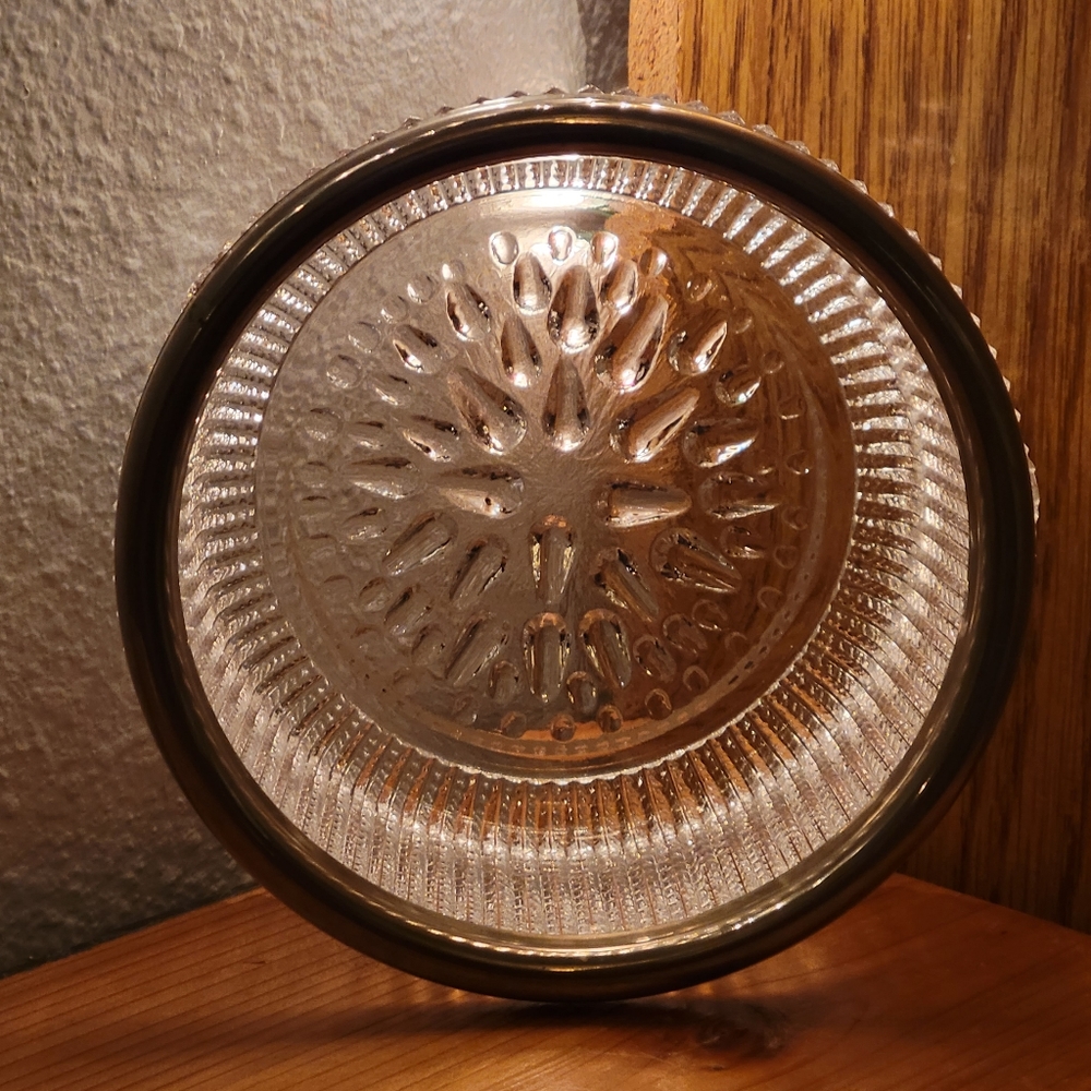 Vtg Silver Rimmed Heavy Cut Glass Crystal Bowl Dish Ribbed Raised Star Pattern